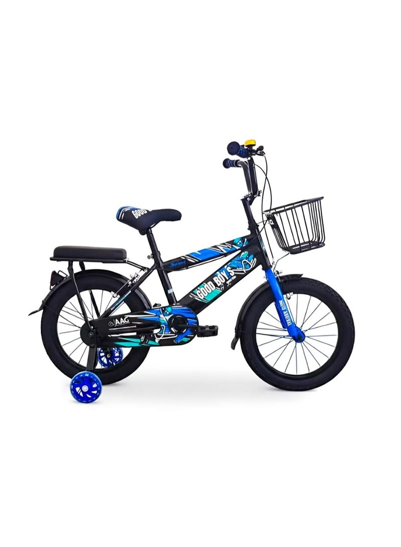 GOOD BOY 16 Inches wheels size Children Bikes for Boys Girls with Training Wheels Handbrake, Coaster Brake & Removable Basket Kids Bicycle of Blue color